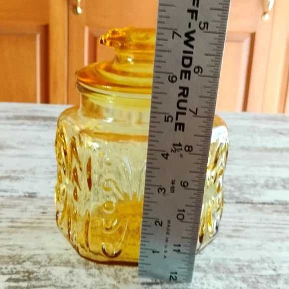 L E Smith Atterbury Scroll Imperial Glass Canister Apothecary Jar Amber Vintage - Picture 6 of 8